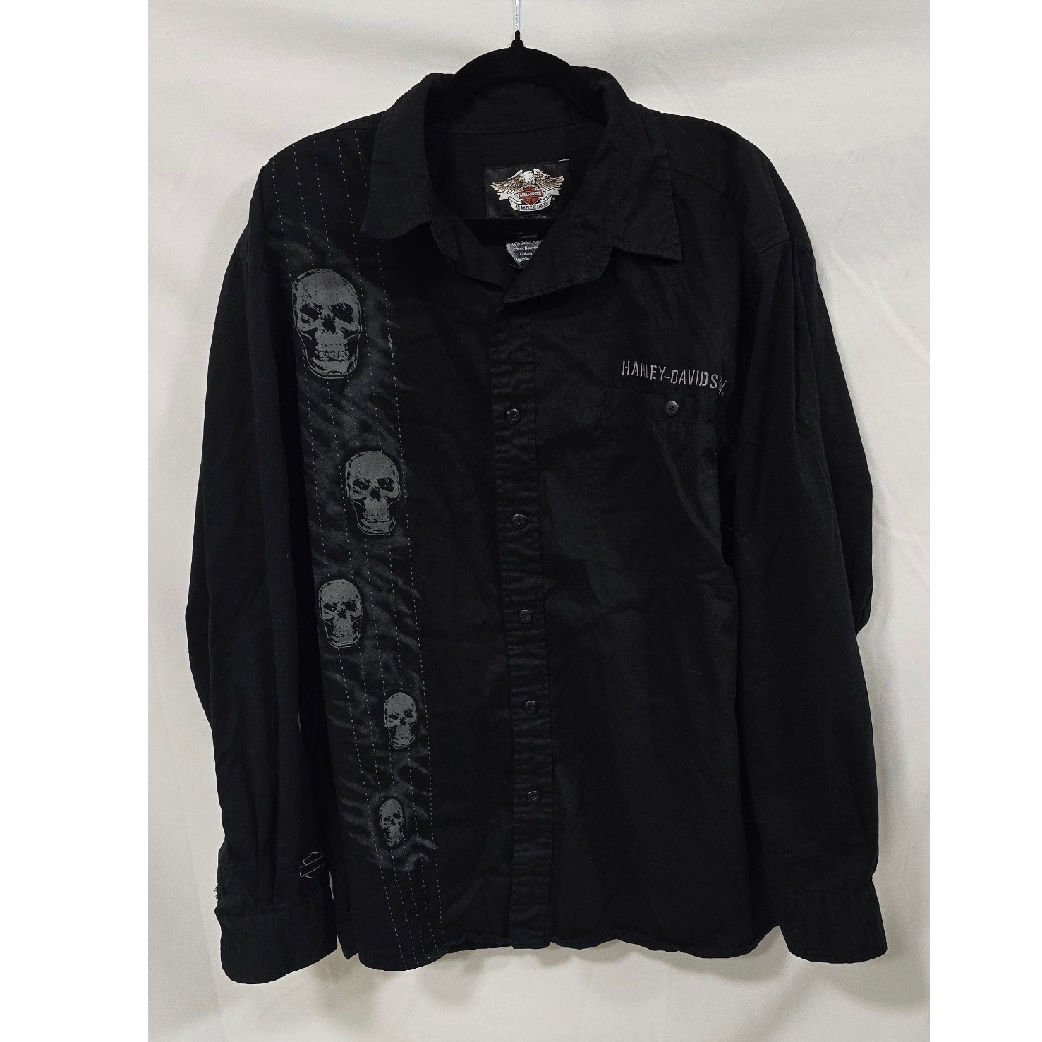 Harley-Davidson Men Xl Black Skull Graphic Long Sleeve Button Up Punk Grunge